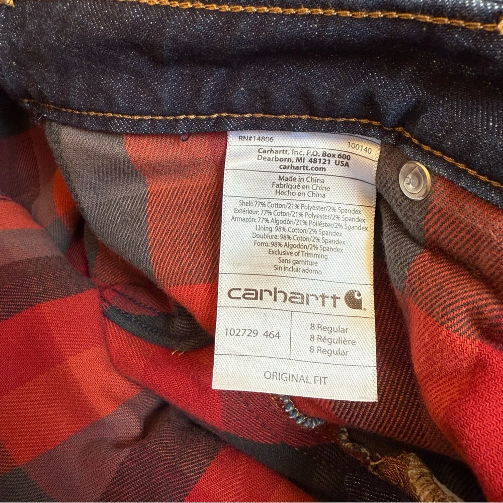 Carhartt Women’s Original Fit Flannel Lined Jeans Size 8 Straight Leg Dark Wash - Picture 4 of 11